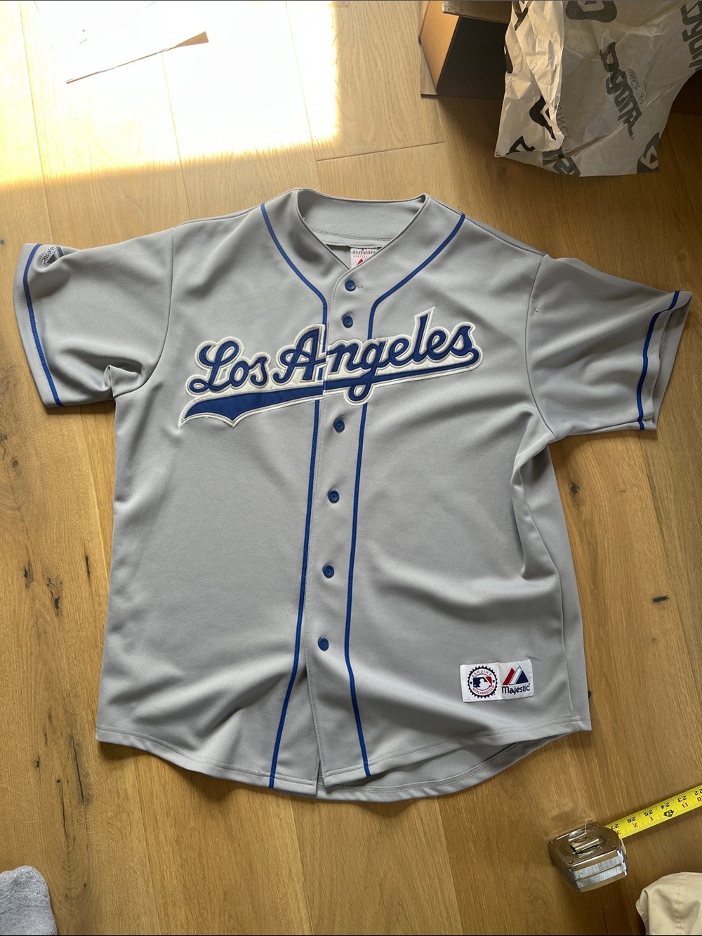 Early 2000s Dodgers Majestic Grey Los Angeles Road Baseball Jersey